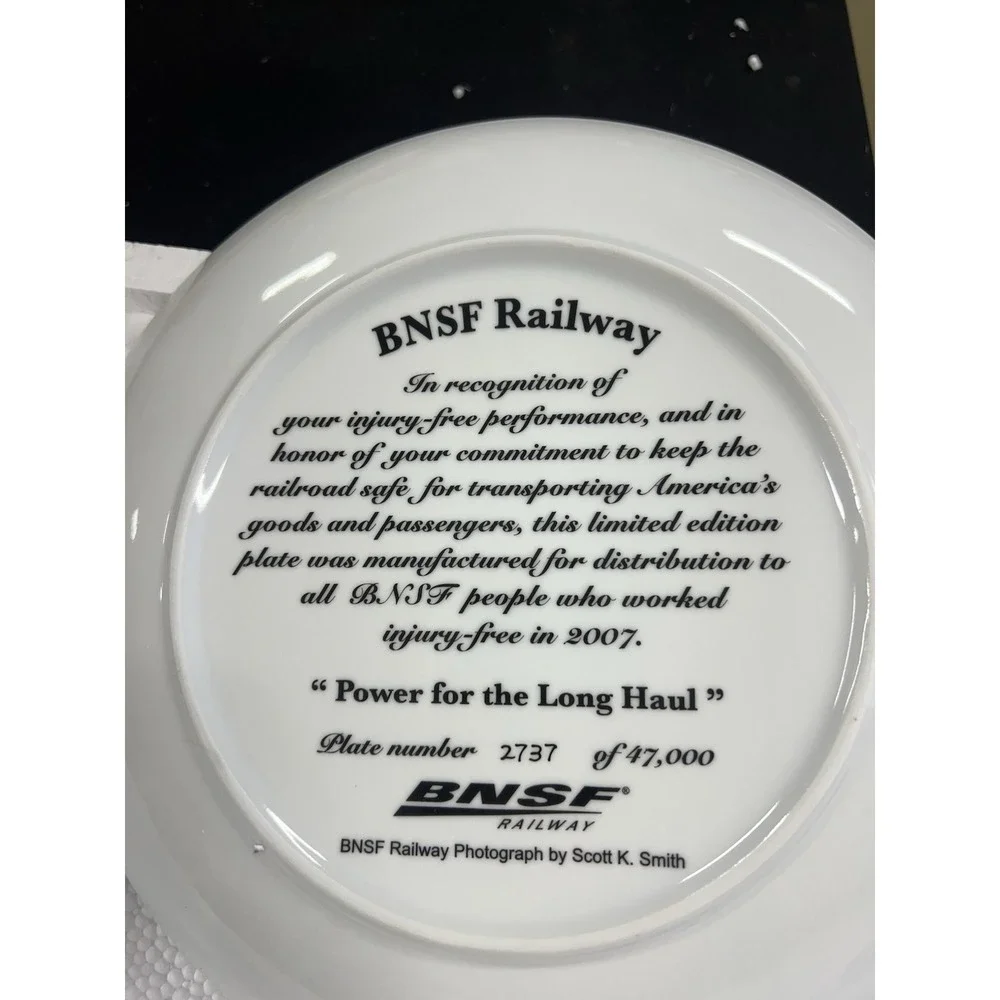 BNSF Safety Award Plate 2007 Power for the Long Haul #13,646 of 47,000 Collector